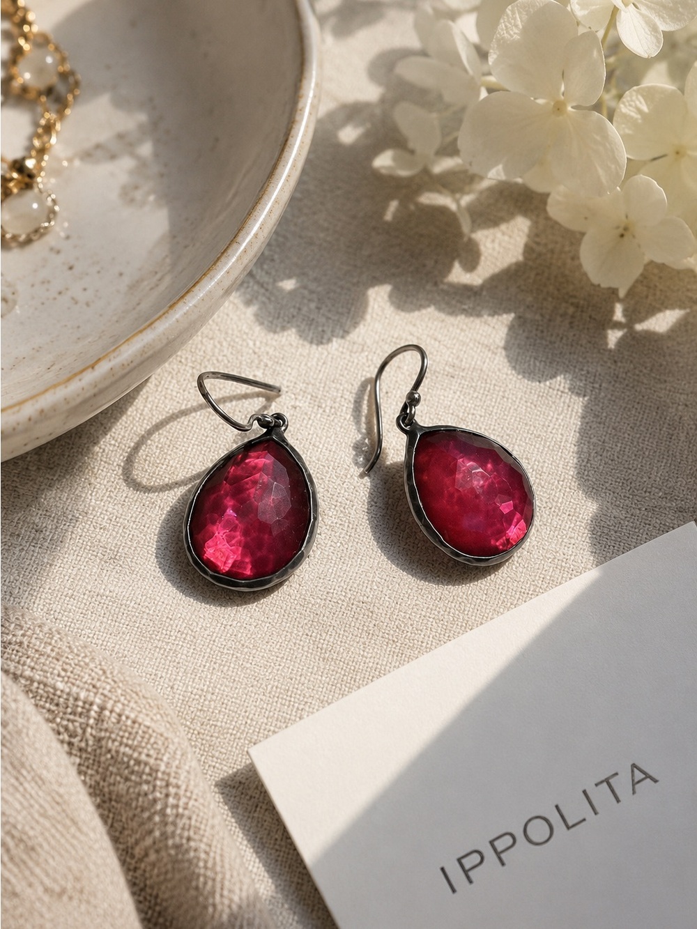 Ippolita Deep Pink Faceted Teardrop Earrings in Sterling 925 silver